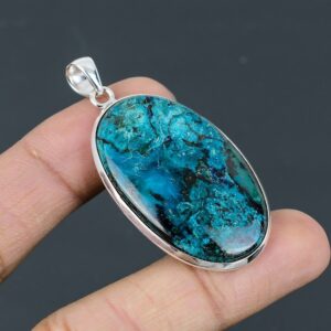 Handmade Oval Chrysocolla Pendant: 925 Sterling Silver Gemstone Jewelry