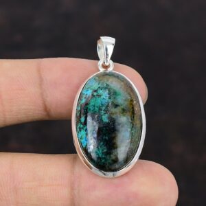 Handmade Chrysocolla Pendant: Oval Gemstone, 925 Sterling Silver