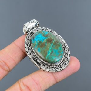 Handmade Chrysocolla Pendant: Vintage 925 Sterling Silver Gemstone Jewelry