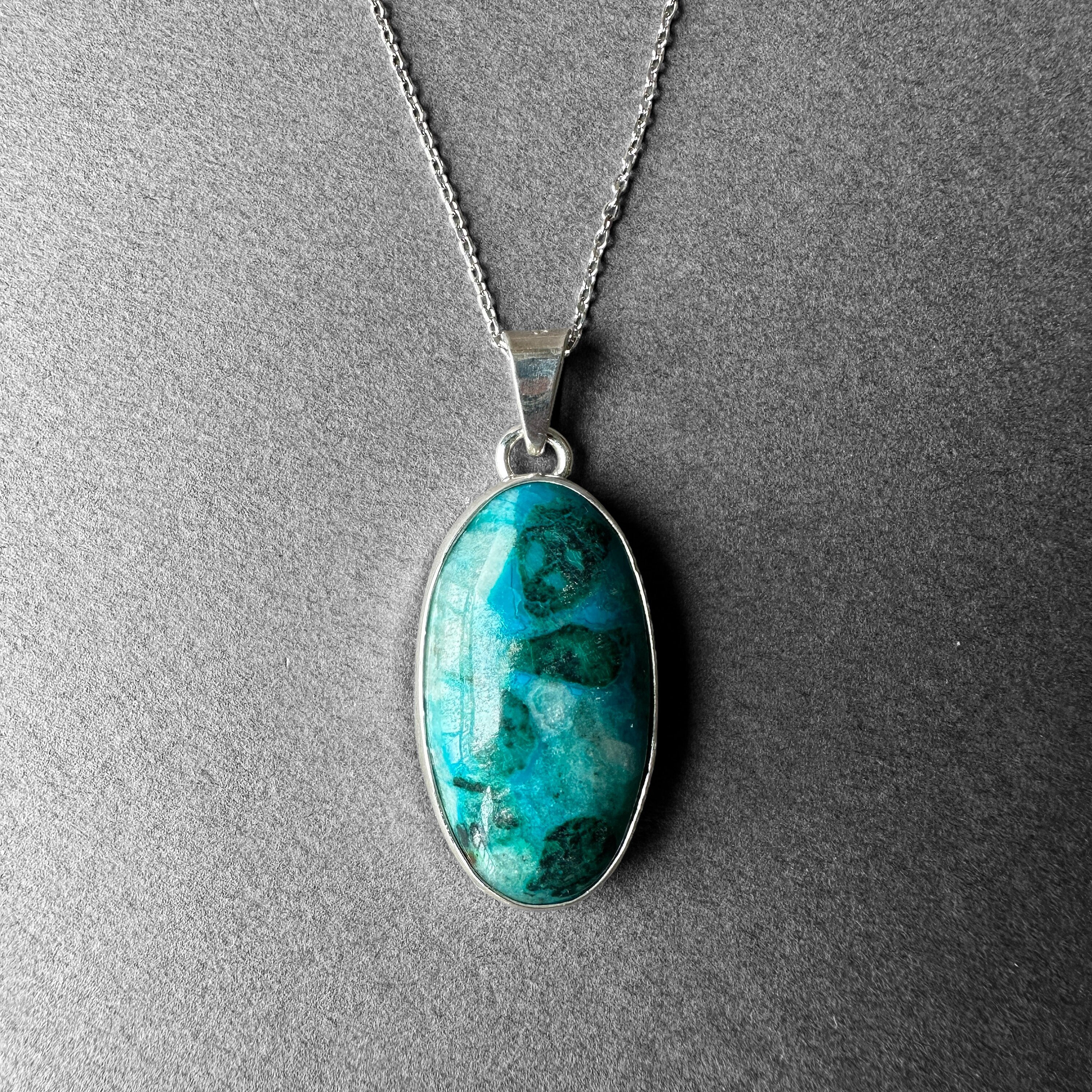 Natural Chrysocolla Silver Necklace, Chrysocolla Stone Pendant, Special Collection Piece, Blue Green Chrysocolla Necklace, Skin Touch Design