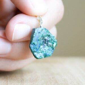 Raw Chrysocolla Crystal Necklace: Sterling Silver Gemstone Pendant Raw Chrysocolla Crystal Necklace: Sterling Silver Gemstone Pendant