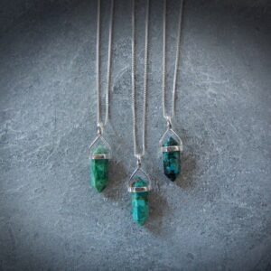 Sterling Chrysocolla Necklace • 925 Gemstone Point Pendants • Healing Crystal • Calming Gemstone • Affordable Gifts • For Crystal Lover