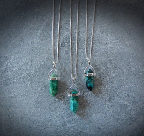 Sterling Chrysocolla Necklace • 925 Gemstone Point Pendants • Healing Crystal • Calming Gemstone • Affordable Gifts • For Crystal Lover Sterling Chrysocolla Necklace • 925 Gemstone Point Pendants • Healing Crystal • Calming Gemstone • Affordable Gifts • For Crystal Lover