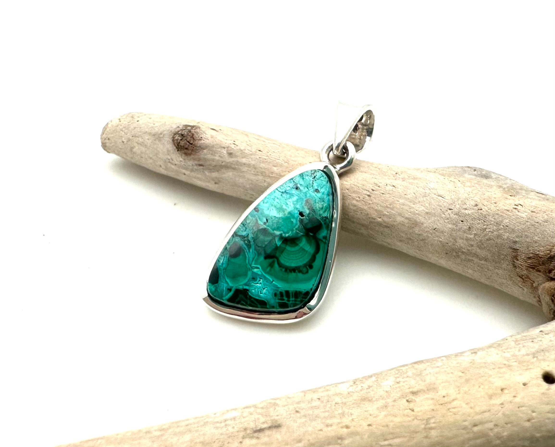 Sterling Silver Malachite Chrysocolla Pendant – Green Blue Gemstone