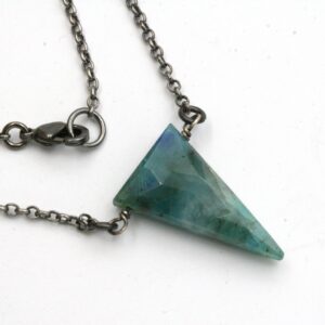 Chrysocolla Triangle Necklace, Point Pendant, Oxidized Sterling Silver Chain