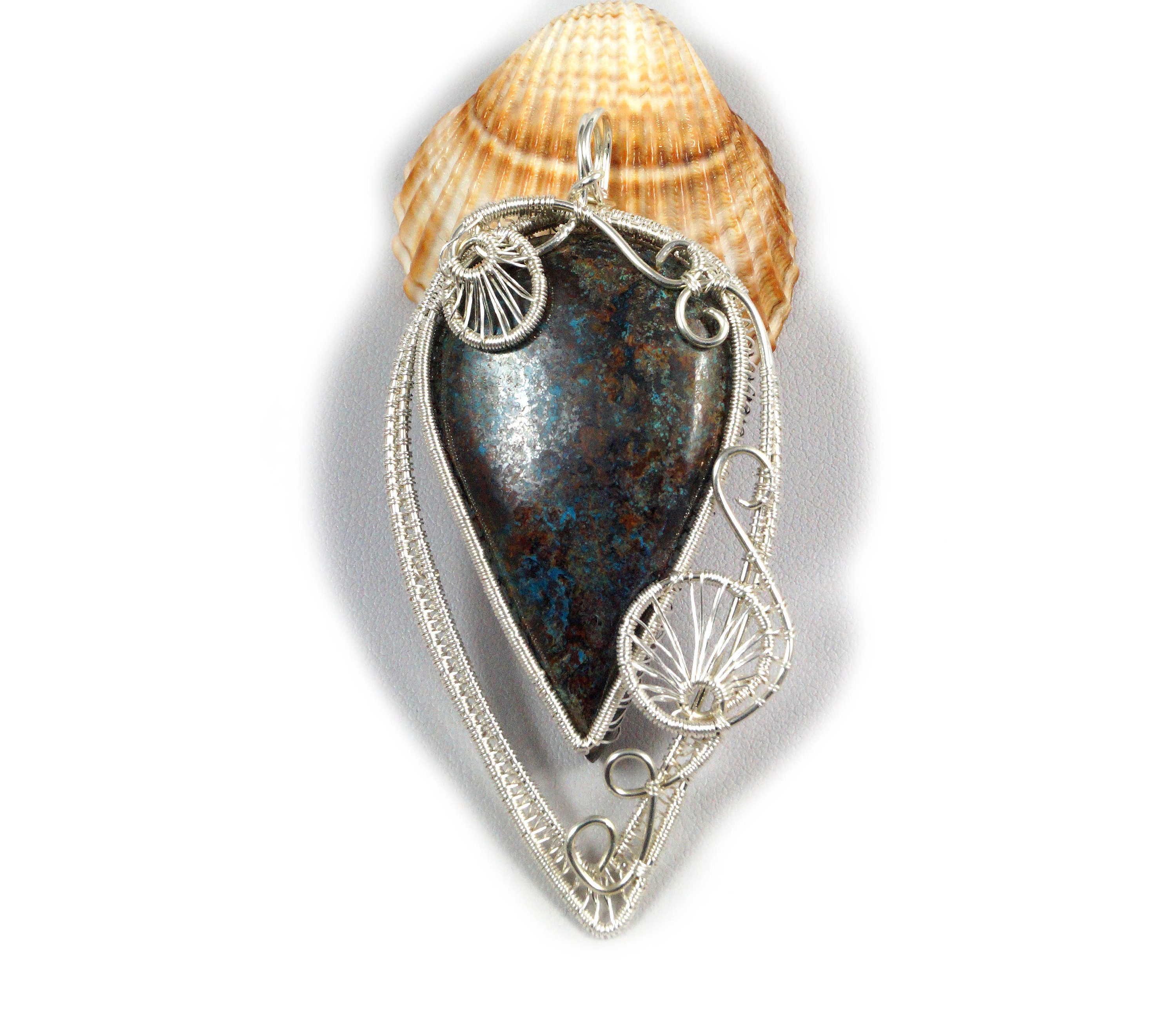Wire Wrapped Chrysocolla Pendant: Sterling Silver Artisan Jewelry