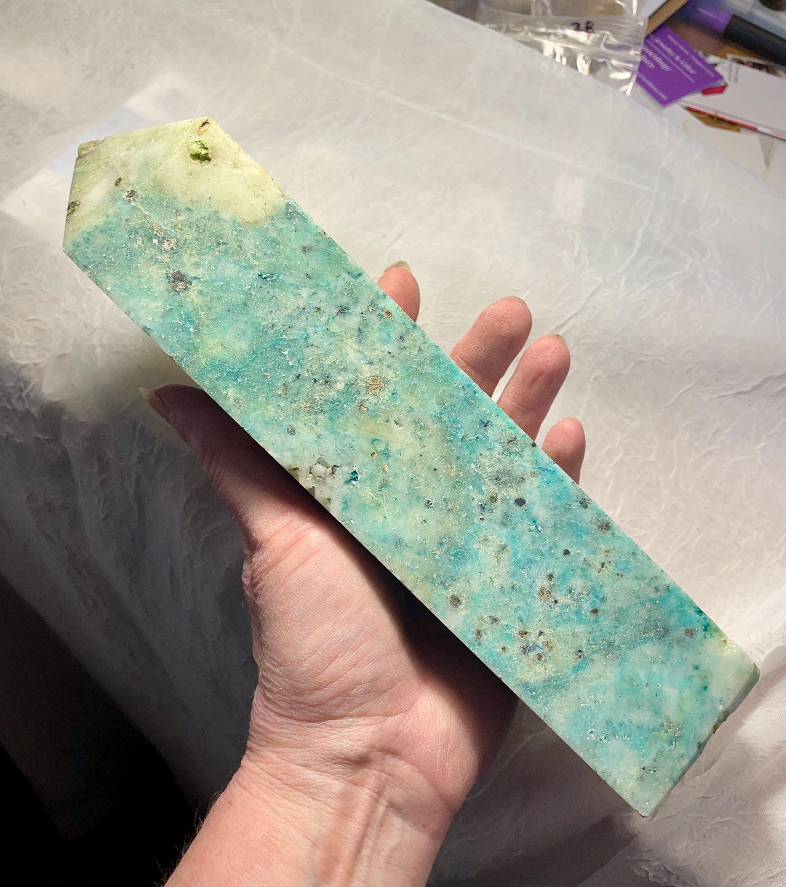 2.78 Lb Chrysocolla Or Phoenix Stone Obelisk Pillar Tower Point Wand Column Generator