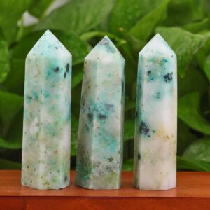 3.5-4" Phoenix Stone Obelisk Point Natural Chrysocolla Tower Crystal Wand Selenite Crystal Generator Polished Healing Crystal Home Decor