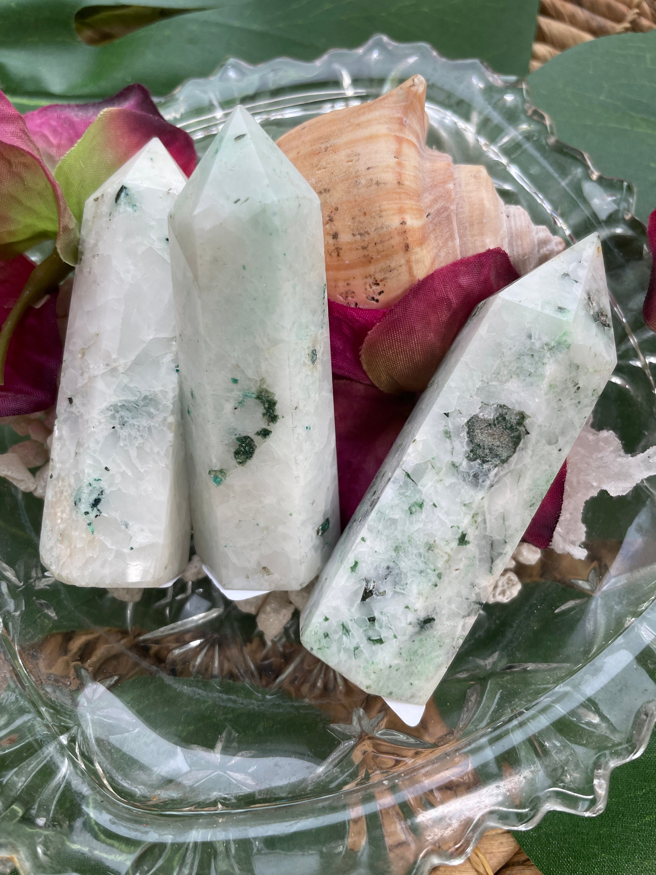 Fynchenite (chrysocolla Quartz) Tower Natural Stone Point Obelisk Crystal Wand Healing Stone
