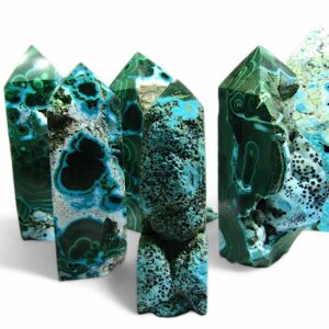Chrysocolla Malachite Tower, Malacholla Wand Tower, Natural Malachite Chrysocolla Crystal Point Obelisk