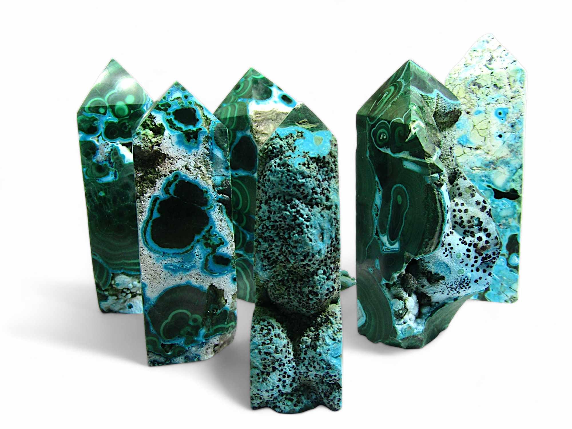 Chrysocolla Malachite Tower, Malacholla Wand Tower, Natural Malachite Chrysocolla Crystal Point Obelisk