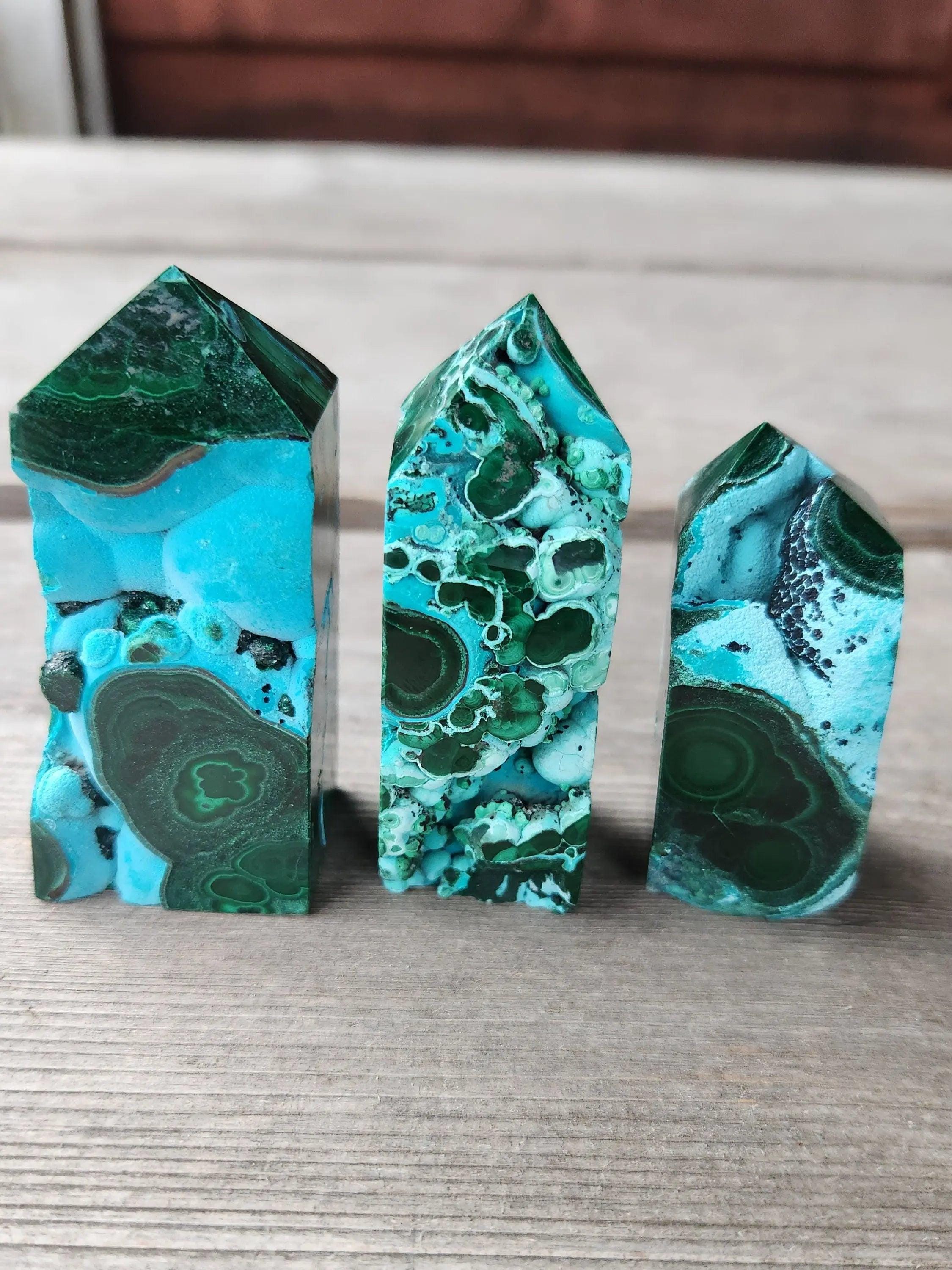 Chrysocolla Tower, Blue Green Crystal, Polished Wand,crystal Obelisk,malachite Mix