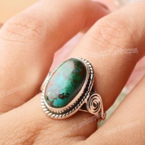 Chrysocolla Ring 925 Sterling Silver Handmade Blue Green Gemstone Ring Artisan Jewelry Gift For Mother Her