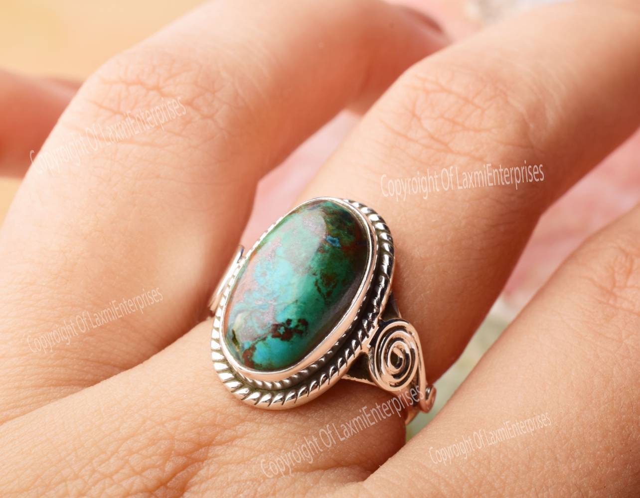 Chrysocolla Ring 925 Sterling Silver Handmade Blue Green Gemstone Ring Artisan Jewelry Gift For Mother Her