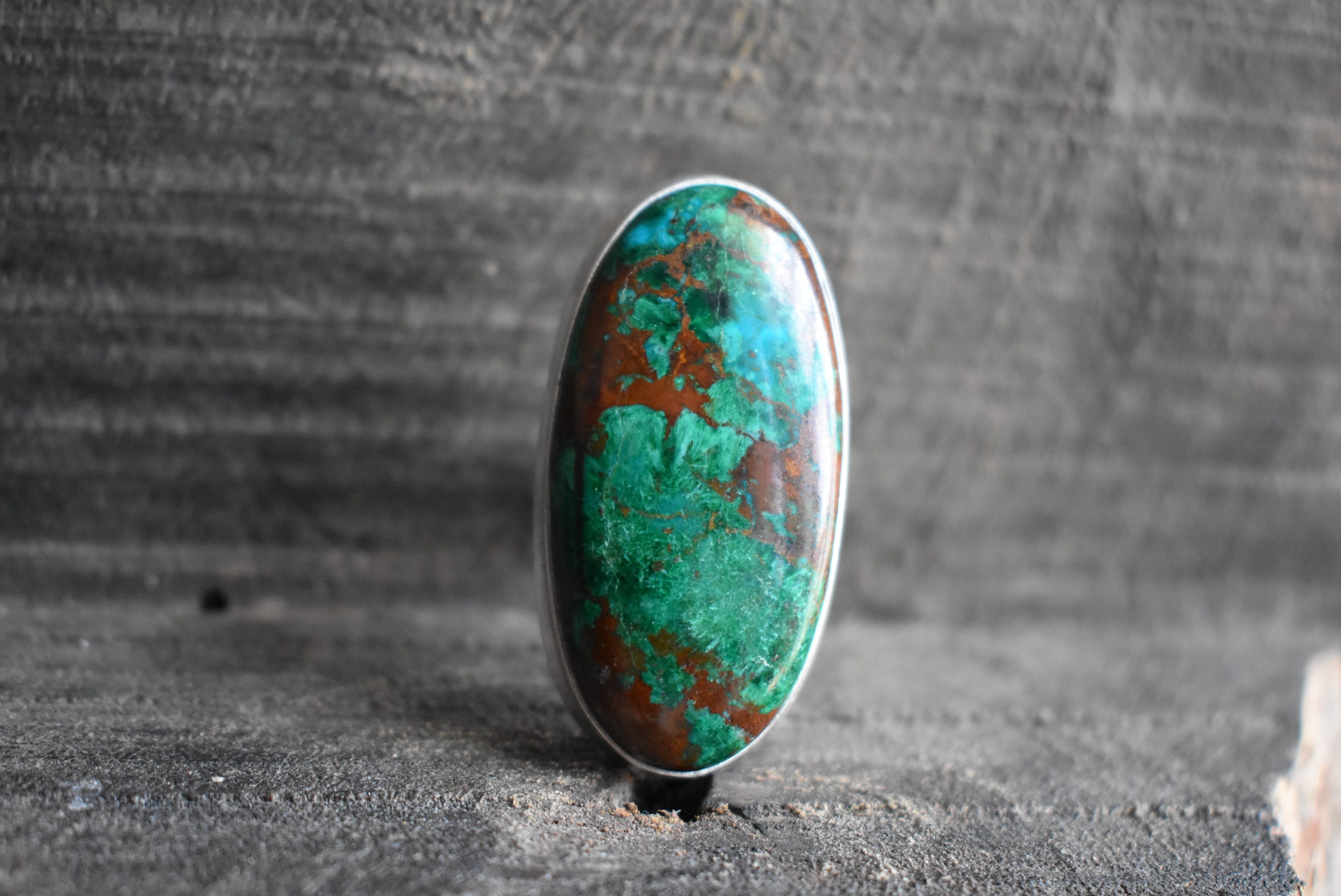 Aaa Chrysocolla Gemstone 925 Silver Ring, 35x17mm Drop Shape
