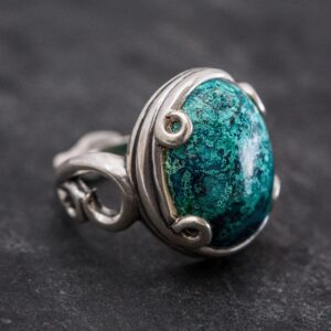 Artistic Blue Ring, Natural Chrysocolla, Vintage Rings, Sagittarius Birthstone, Large Stone Ring, Solid Silver Ring, Blue Ring, Chrysocolla