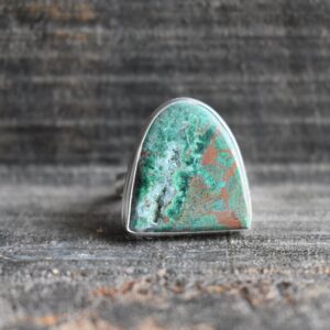 Chrysocolla Druzy 925 Silver Ring, Gemstone Drop Shape