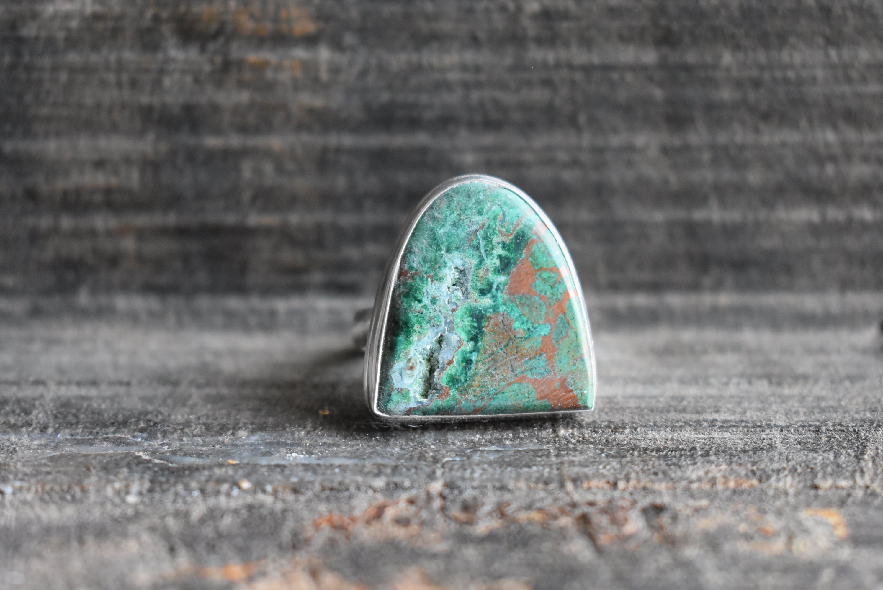 Chrysocolla Druzy 925 Silver Ring, Gemstone Drop Shape