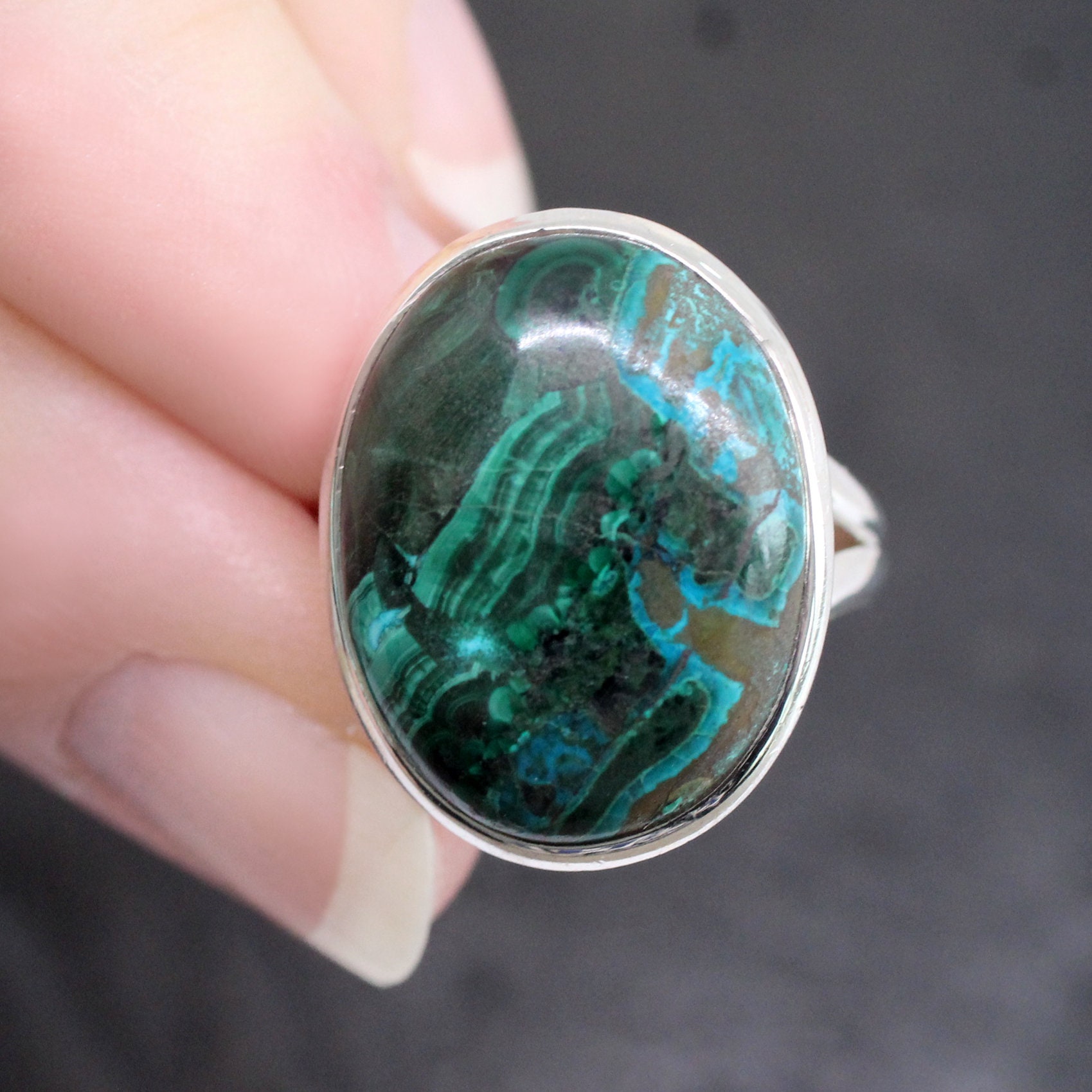Earth And Sky - Chrysocolla & Malachite Sterling Silver Ring - Size 8.5