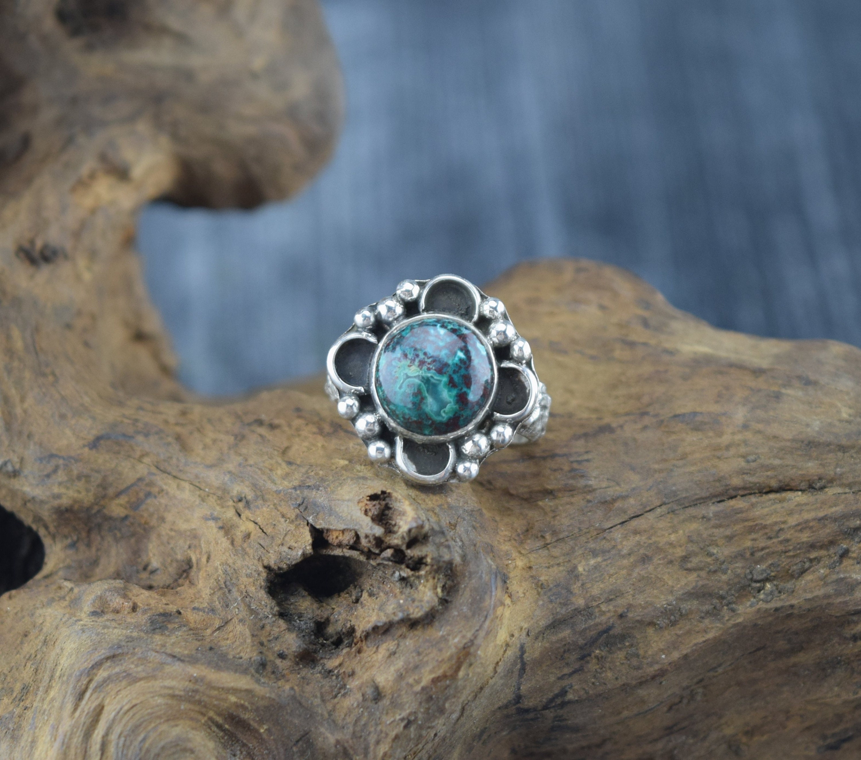 Handcrafted Sterling Silver Chrysocolla Ring - Size 5