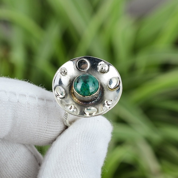 Chrysocolla Ring: Handmade 925 Sterling Silver Adjustable Band