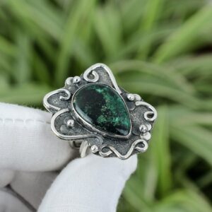 Handmade Pear Chrysocolla Ring: 925 Sterling Silver, Size 7.25
