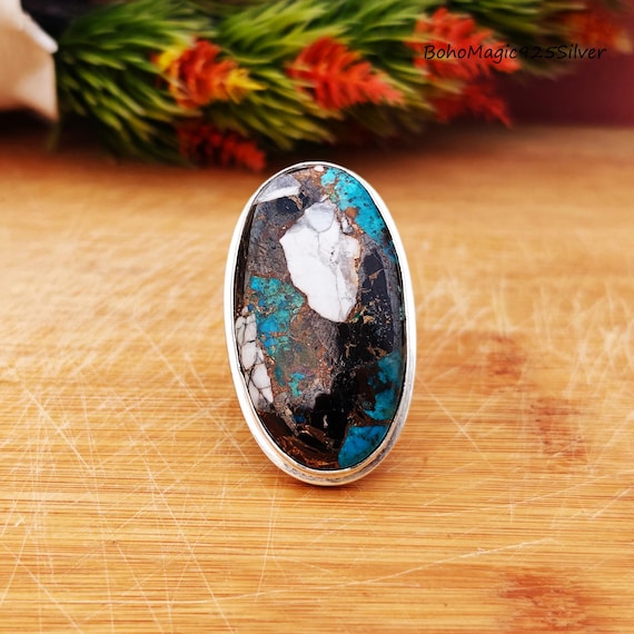 Handmade Chrysocolla Sterling Silver Ring: Statement Jewelry