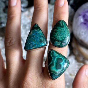 Large Chrysocolla Malachite Adjustable Ring, 925 Sterling Silver Large Chrysocolla Malachite Adjustable Ring, 925 Sterling Silver