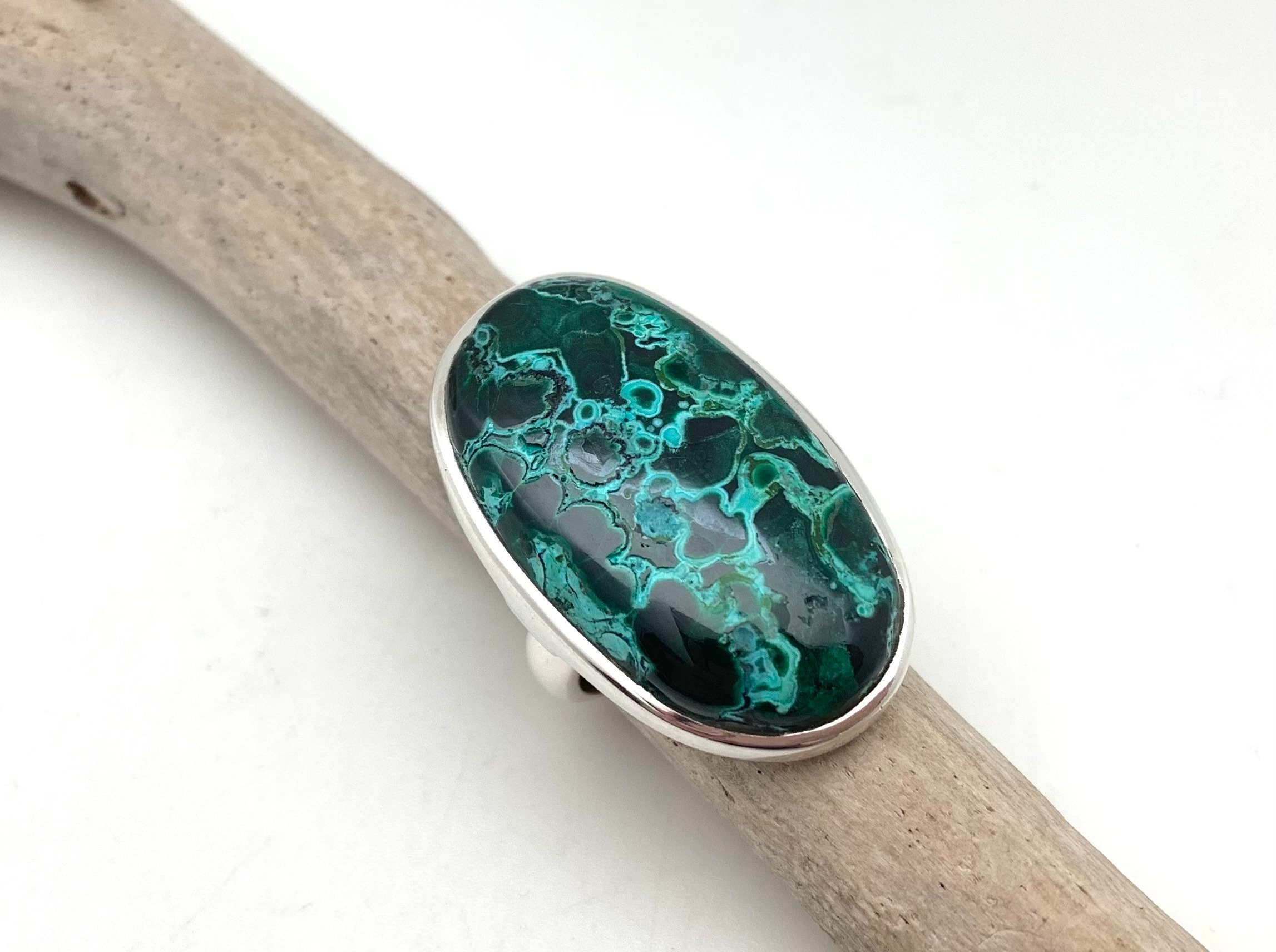 Chrysocolla Malachite Sterling Silver Ring – Blue Green Stone, Size 6.5