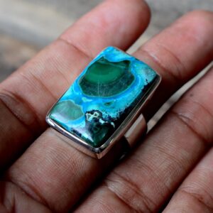 Malachite Chrysocolla Ring: Sterling Silver Statement Jewelry, Size 8.5