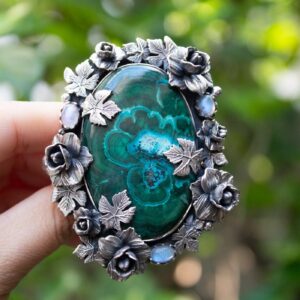 Chrysocolla Malachite Ring: Sterling Silver Marquise Gemstone, Artisan Boho Statement Chrysocolla Malachite Ring: Sterling Silver Marquise Gemstone, Artisan Boho Statement