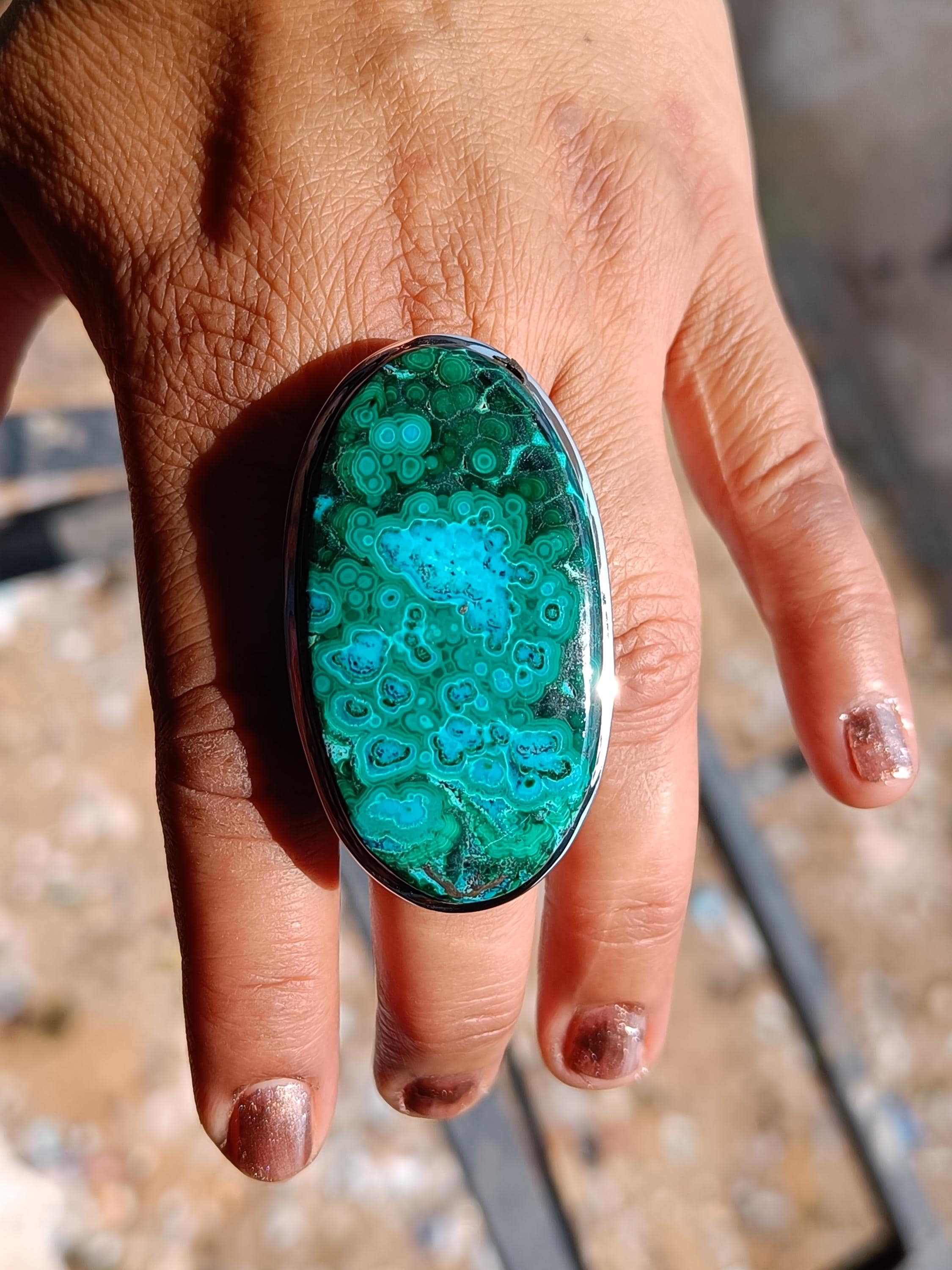 Chrysocolla Malachite Ring: Sterling Silver Gemstone, Handmade