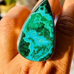 Chrysocolla Malachite Sterling Silver Statement Ring: Handmade Gemstone Jewelry
