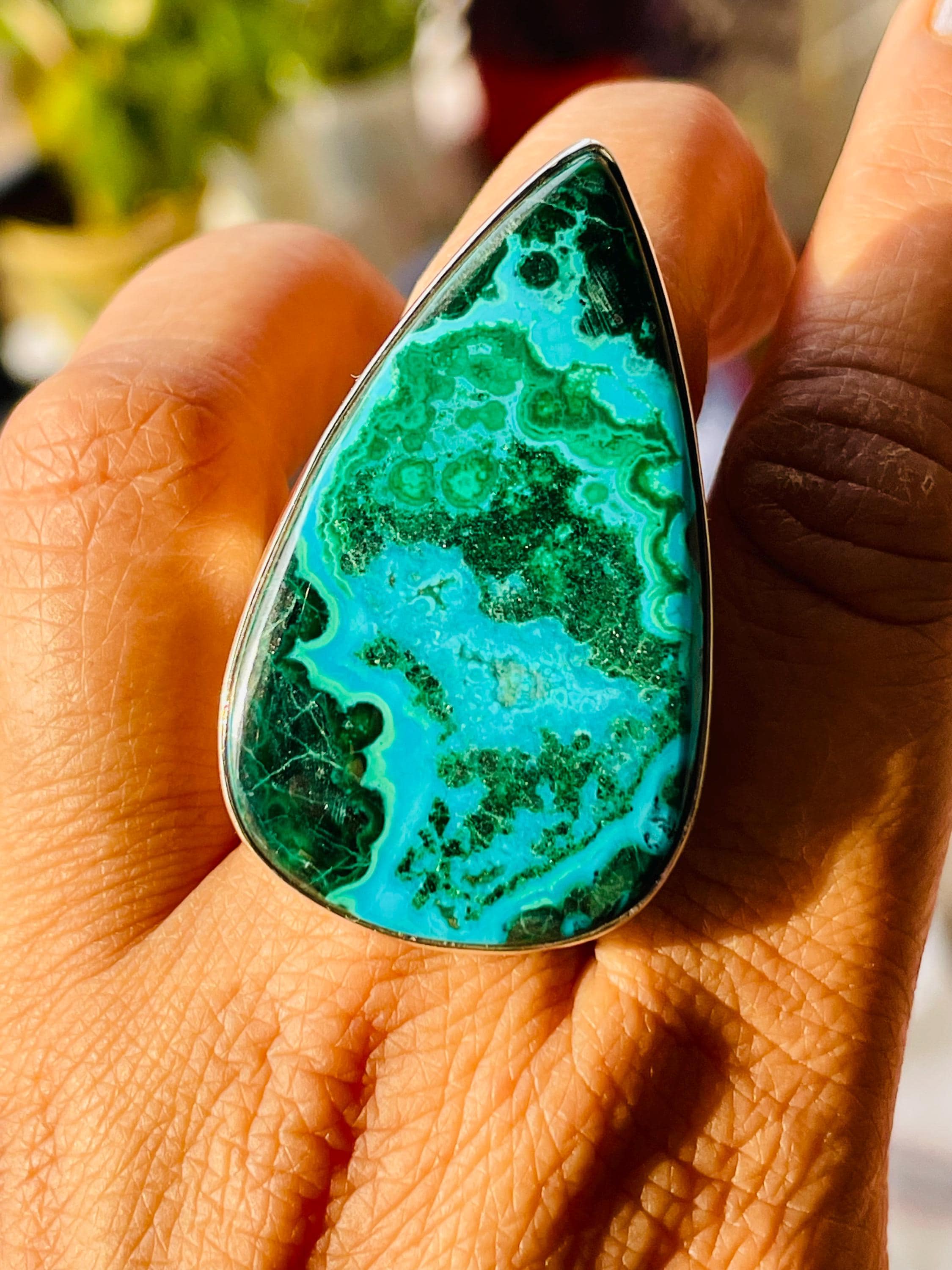 Chrysocolla Malachite Sterling Silver Statement Ring: Handmade Gemstone Jewelry