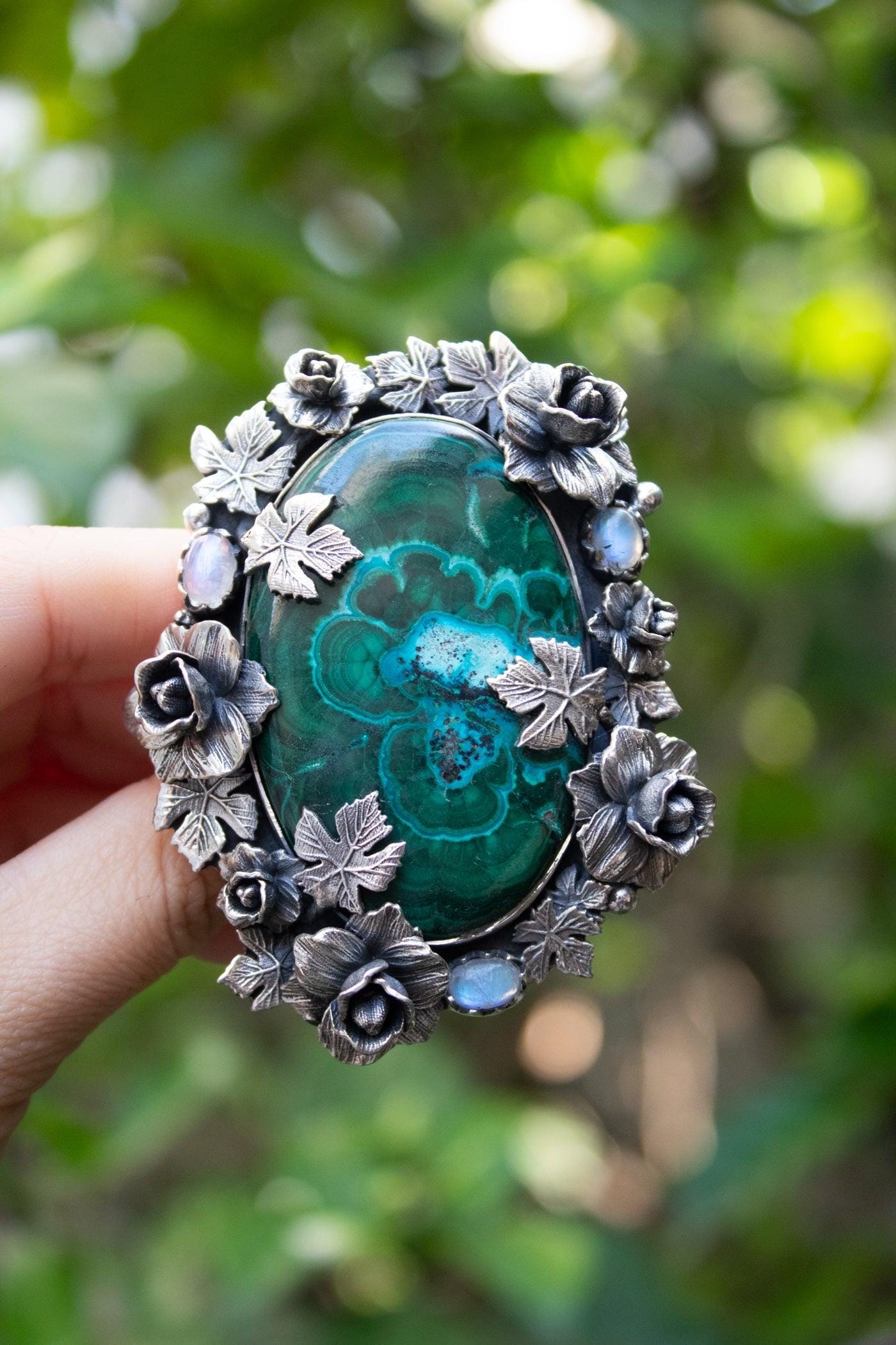 Chrysocolla Malachite Ring: Sterling Silver Marquise Gemstone, Artisan Boho Statement