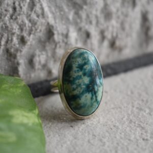 Natural Tibetan Chrysocolla Ring, Oval 925 Silver Ring