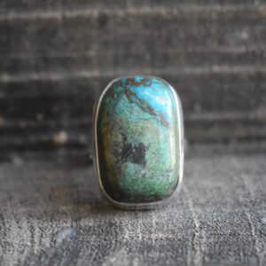 Natural Chrysocolla Gemstone Ring, Drop Shape, 925 Silver Ring