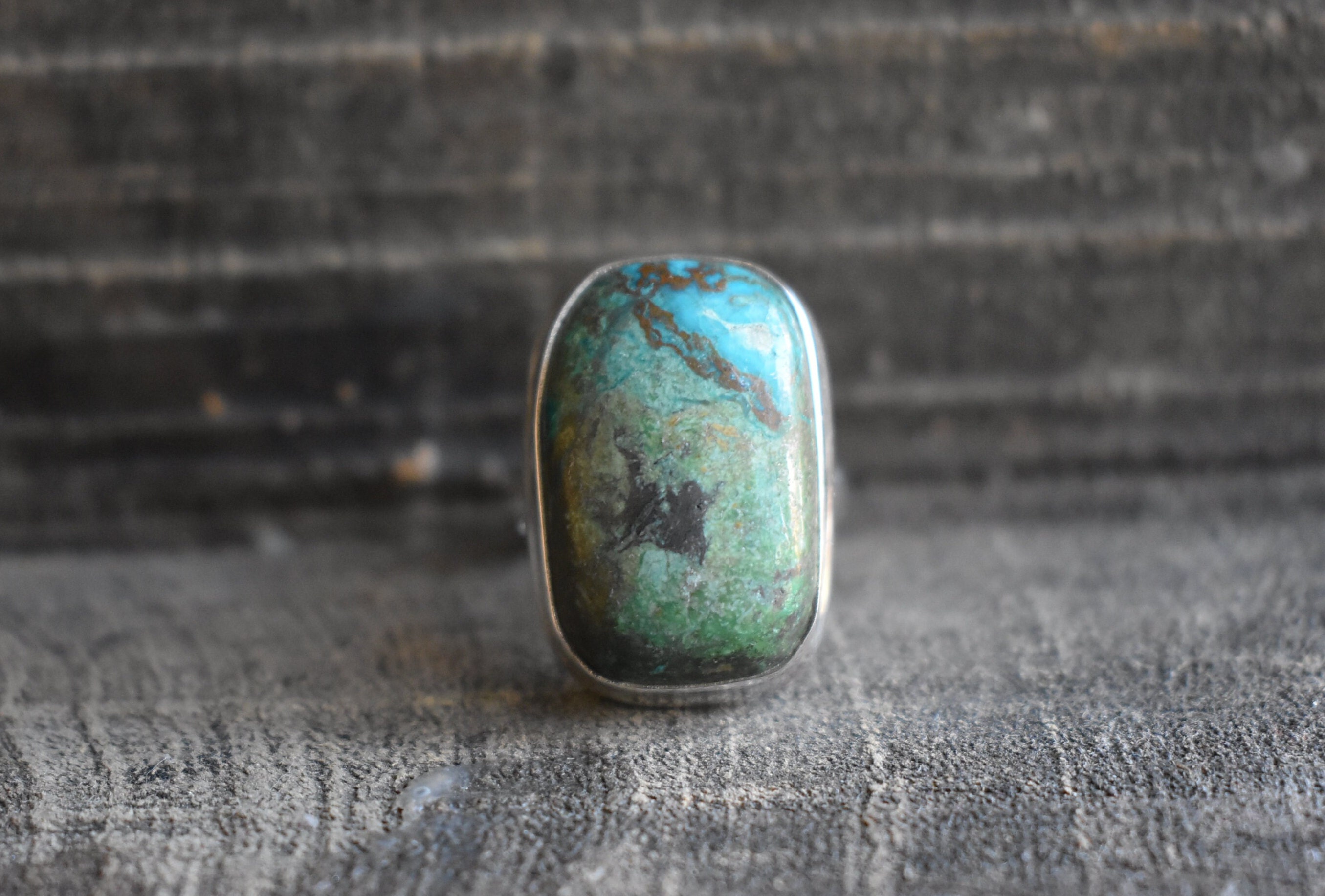 Natural Chrysocolla Gemstone Ring, Drop Shape, 925 Silver Ring