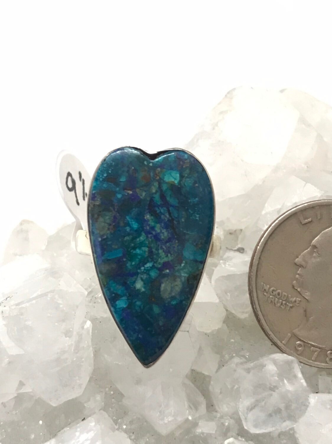 Natural Chrysocolla Heart Ring Size 9 1/2