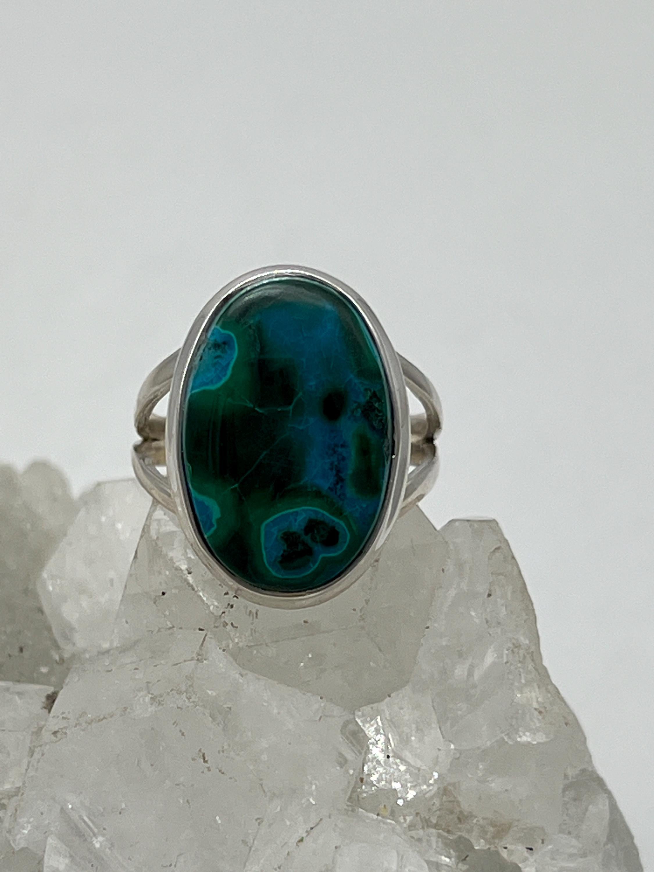 Natural Malachite In Chrysocolla Ring, Size 8