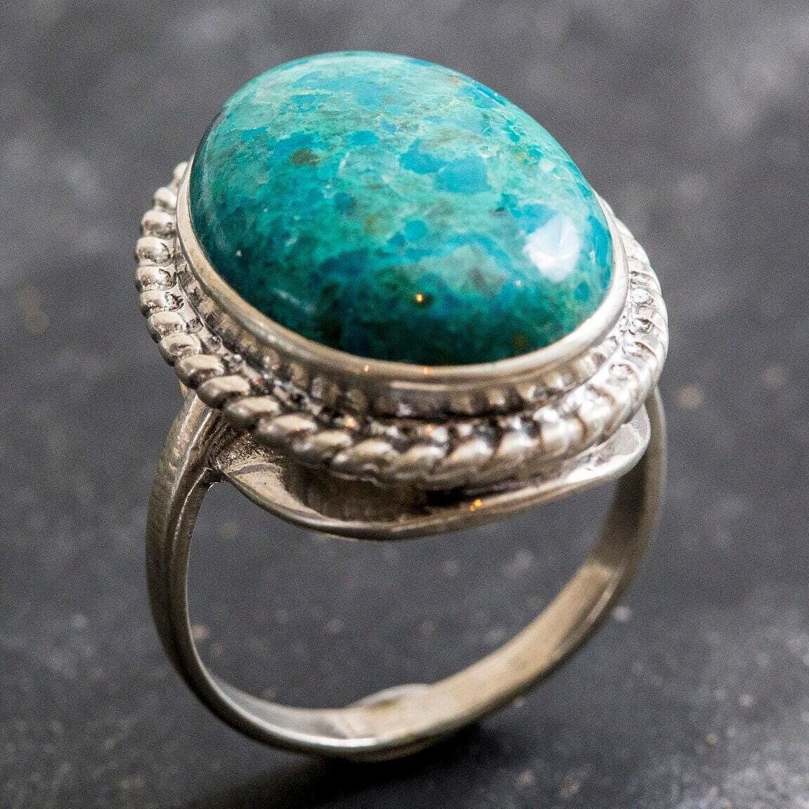 Chrysocolla Ring, Natural Chrysocolla, Statement Ring, Artistic Ring, Sagittarius Birthstone, Blue Ring, Solid Silver Ring, Rare By Adina
