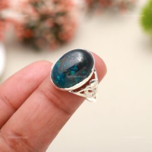 Natural Chrysocolla Ring: Sterling Silver Statement Jewelry
