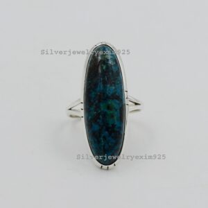Chrysocolla Ring: Oval Gemstone, 925 Sterling Silver Statement Ring