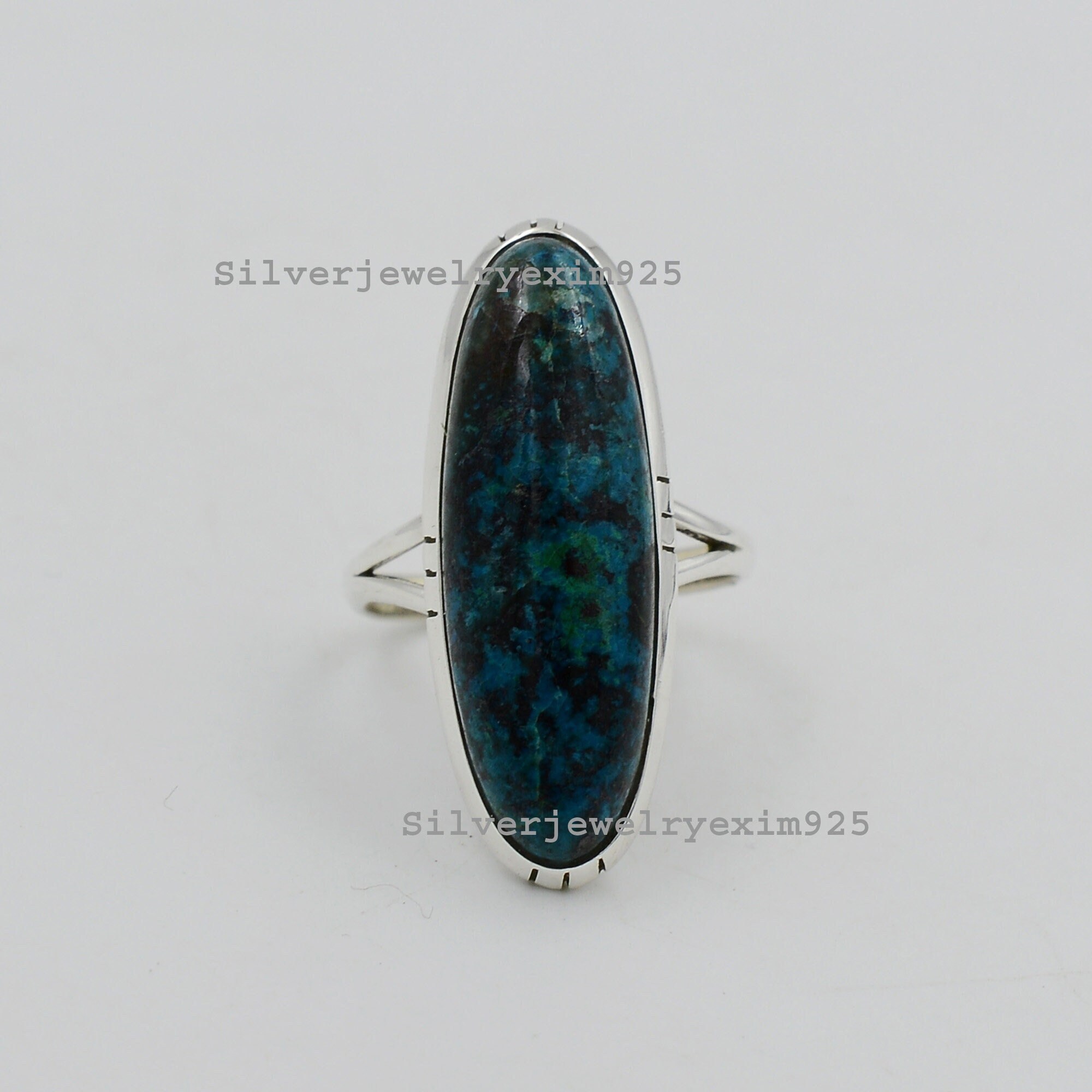 Chrysocolla Ring: Oval Gemstone, 925 Sterling Silver Statement Ring Chrysocolla Ring: Oval Gemstone, 925 Sterling Silver Statement Ring
