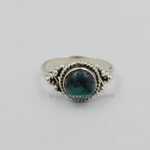 Chrysocolla Ring: Round Gemstone 925 Sterling Silver