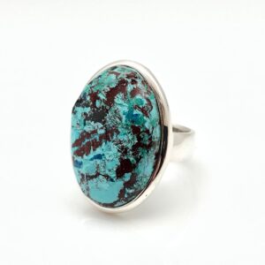 Chrysocolla Ring Size 6.5 Adjustable - Blue Green Chrysocolla Silver Ring - Chrysocolla Stone Ring -- 925 Sterling Silver - Turquoise