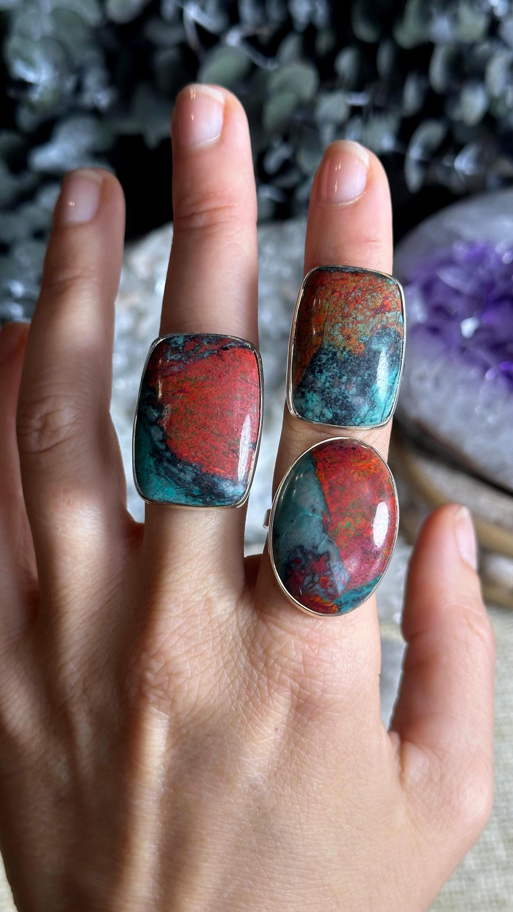 Sonora Sunrise Chrysocolla Adjustable .925 Sterling Silver Statement Ring – Choose Your Ring