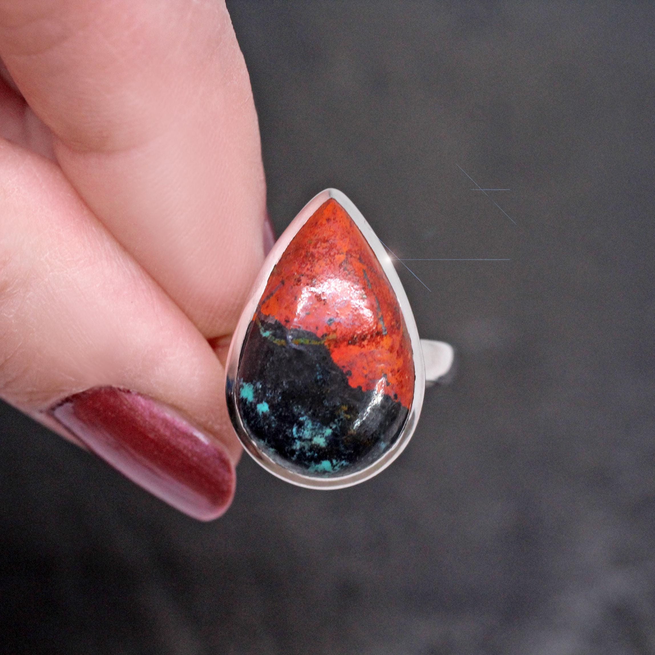 Sonora Sunrise - Beautiful Natural Chrysocolla And Cuprite Sterling Silver Ring, Size 10.5