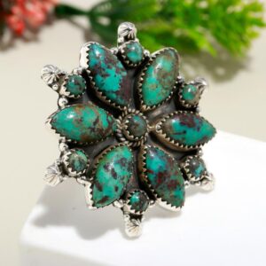 Sparkling Chrysocolla Statement Ring: Handmade 925 Sterling Silver