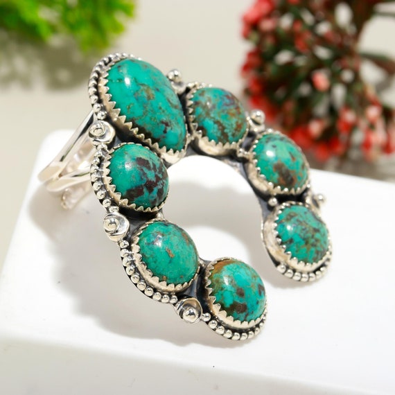 Chrysocolla Statement Ring: Handmade 925 Sterling Silver, Size 5.75